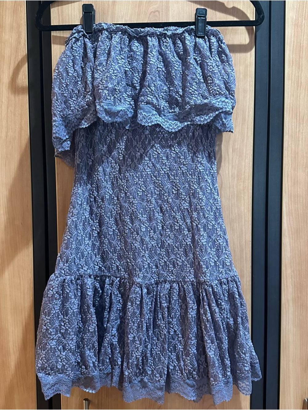 Lavender Lace Off-Shoulder Ruffle Dress